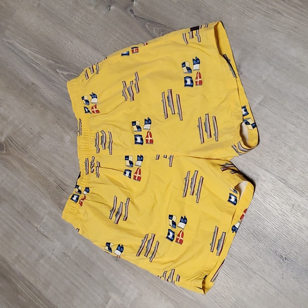 Vintage 90s Jantzen Flag Boat Nylon swim trunk yellow men size XL